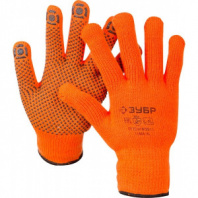 Утепленные, акриловые перчатки с защитой от скольжения Зубр ЭКСПЕРТ 10 класс, сигнальный цвет, р.S-M 11464-S